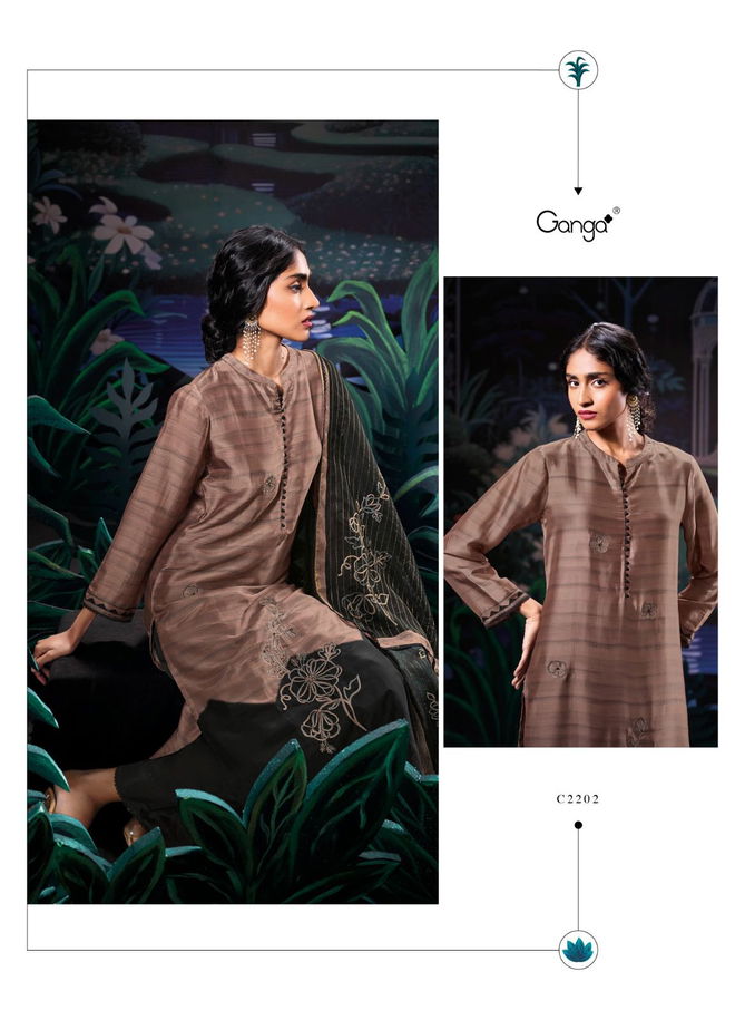 Indie By Ganga Bemberg Silk Satin Printed Embroidery Dress Material Online Wholesale